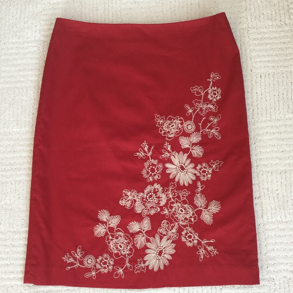 Talbots red embroidered skirt